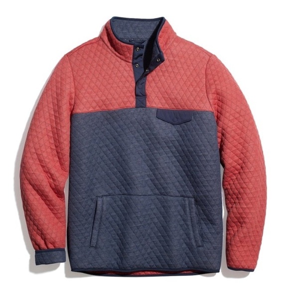 Marine Layer Cut & Sew Corbet Colorblock Pullover in Mood Indigo/Red - Picture 3 of 12